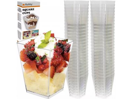 Pyramidové šálky na dezerty 120 ml, transparentní plast, 50 ks