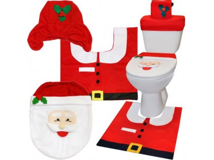 Vánoční koupelnový set - univerzální velikost, polyester, červená/bílá/zelená
