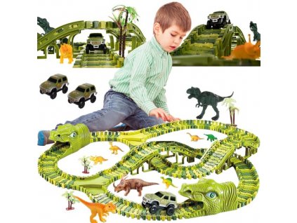 Autodráha Dino Park s 271 prvky, zelená, plastová, rozměry 8x80x85 cm