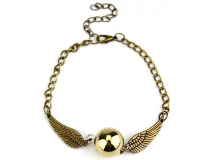 Náramek Harry Potter s křídly zlatého práskače, zlatý/stříbrný, šperkařský kov, 19 cm + 5 cm prodloužení