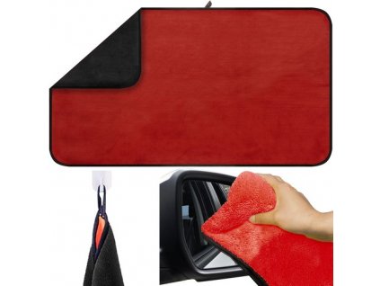 Velký sušicí ručník do auta z mikrovlákna, červená/černá, 60x90 cm