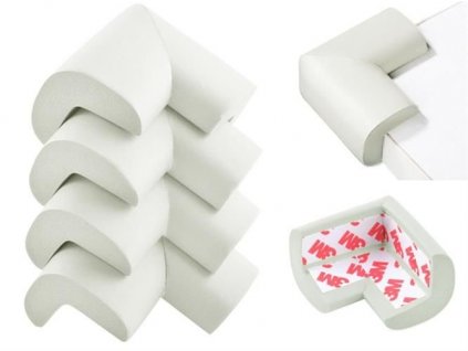 Ochranné pěnové rohy pro nábytek - 4 kusy, bílé, plastové, 5,5x5,5x3 cm