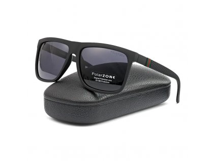 Pánské polarizační sluneční brýle, matně černé, s UV-400 kat. 3 filtrem a pevným pouzdrem