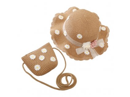 Dětská sada slaměného klobouku a kabelky Sedmikrásky, 52 cm, pro dívky 2-6 let