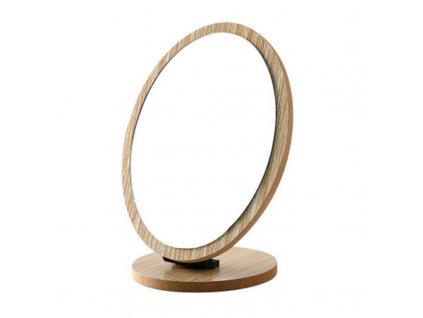 Oválné kosmetické zrcadlo na stojanu, dřevěné, 21x16 cm