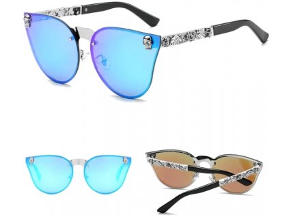 Modré zrcadlové sluneční brýle s kočičíma očima pro dámy, UV ochrana, lehký rám