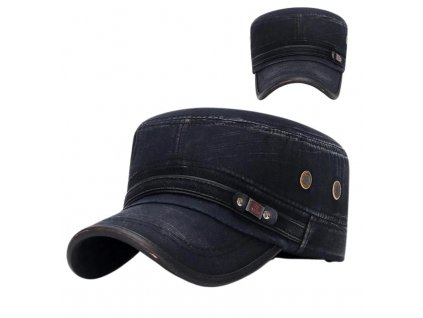 Vintage denim pánská hlídková čepice, černá, velikost univerzální