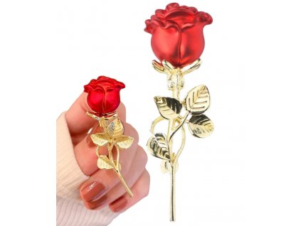 Romantický brož ve tvaru růže, elegantní špendlík, zlatá barva, kovový materiál