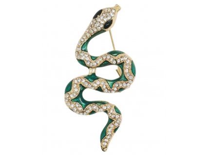 Elegantní Zirkonová Brož ve tvaru Zeleného Hada s Špendlíkem