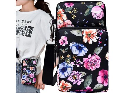 Organizér na telefon přes rameno s květinovým vzorem, prostorný, materiál tašky