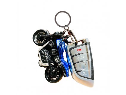 Modrý kroužek na klíče na motorku s visačkou, 8cm délka, 39g hmotnost