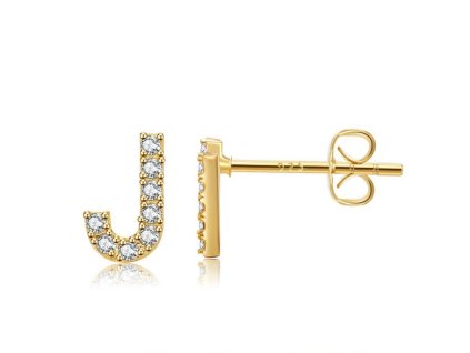 Elegantní náušnice z chirurgické oceli pozlacené 14karátovým zlatem, písmeno J, lesklé zlato, velikost 0.7 cm x 0.6 cm