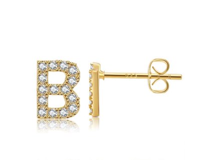 14k Pozlacené Náušnice z Chirurgické Oceli, Písmeno B, Lesklé Zlato, Velikost 0.7 cm x 0.6 cm