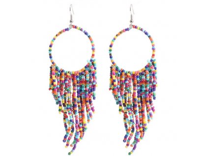Dlouhé Boho Visací Náušnice v Orientálním Retro Stylu, Kov a Korálky, 13.5 cm x 3.5 cm. Barevné