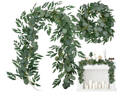 Popínavý břečťan s visícími listy pro věnec, dlouhý 200cm, styl eukalyptus