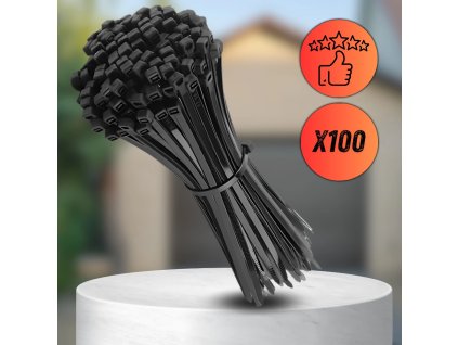 Černé nylonové kabelové pásky 300x4.8mm 100 ks