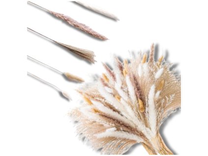 Luxusní hnědý pampasový trávový umělý svazek 72ks dekorativní peří