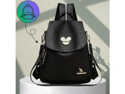 Elegantní černý dámský kožený městský batoh 2v1 s popruhem na rameno