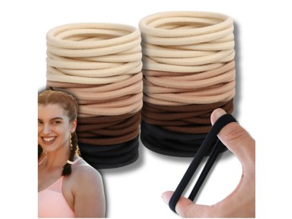 Sada 50 kusů jednoduchých hnědých a černých elastických gumiček do vlasů