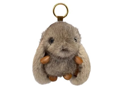 Plyšový hnědý králičí přívěsek do kabelky se stylovým pomponem