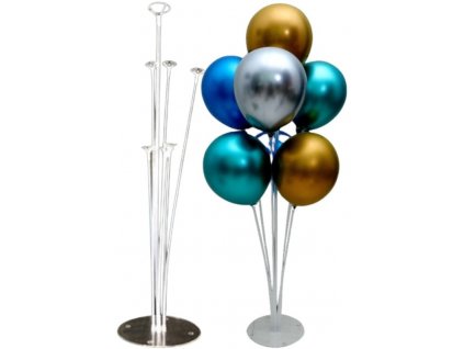 Stojan na balónky, průhledný plast, 70 cm, s 7 koši a stabilní základnou