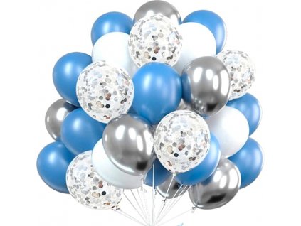 Sada 30 modrých balónků s konfetami, latex, průměr 25 cm