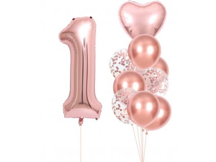 Sada 10 růžových narozeninových balónků z latexu a fólie, různé tvary a velikosti, max. 81 cm