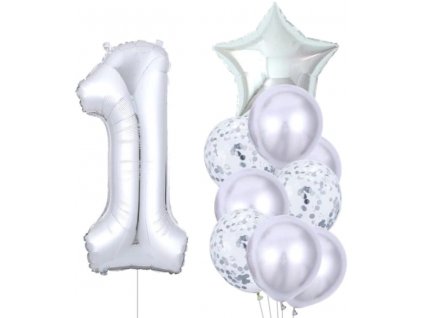 Sada 10 stříbrných narozeninových balónků z latexu a fólie, různé tvary a velikosti