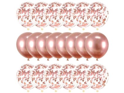 Sada 20 balónků s konfetami, růžově zlatá, latex, průměr 30 cm