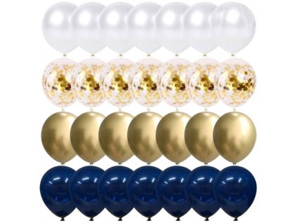 Sada 28 balónků v námořnické modré, zlaté a bílé barvě, latexové, průměr 30 cm