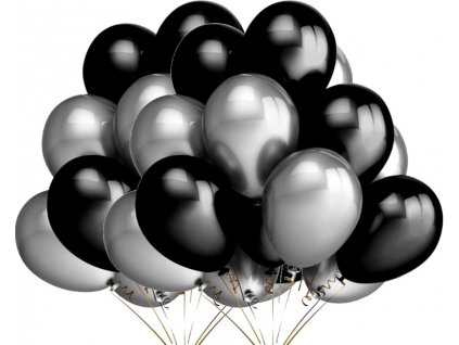 Sada 50 balónků v černé a stříbrné barvě, latex, průměr 30 cm