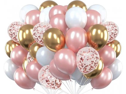 Sada 60 růžových balónků s konfetami, latex, průměr 25 cm
