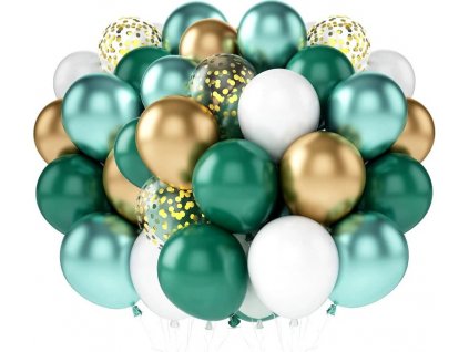 Sada 60 zelených balónků s konfetami, latex, průměr 25 cm