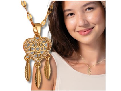Zlatý náhrdelník z chirurgické oceli 316L srdce dreamcatcher pozlacený

 Pozlacený zlatý náhrdelník srdce dreamcatcher z chirurgické oceli 316L