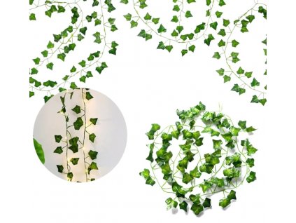 Závěsné listy břečťanu na věnec, 6 kusů, zelená, délka 210 cm