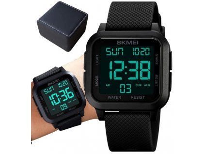 Pánské sportovní hodinky SKMEI pro outdoor, vojenský styl, černé, s digitálním ciferníkem a pryžovo-silikonovým řemínkem