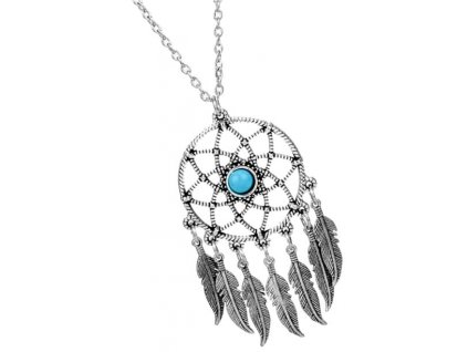 Stříbrný náhrdelník s přívěskem lapač snů, bižuterní kov, 52 cm