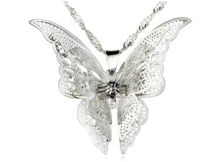 3D Motýlový přívěsek na náhrdelník, stříbrný, šperkařský kov, 4x4 cm