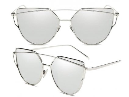Zrcadlové sluneční brýle Glam Rock Cat Eye, stříbrné, kov, UV400 filtr