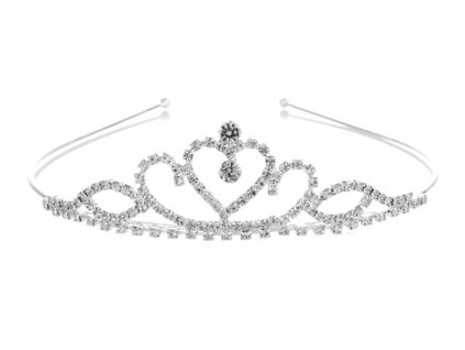 Dekorativní Tiara Diadém s Crystal Crown Ornamentem, cínový drátek, délka 13 cm