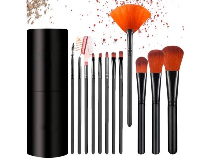 Profesionální Sada 12 Štětců na Make-up s Pouzdrem, Syntetické Štětiny, Dlouhá Životnost