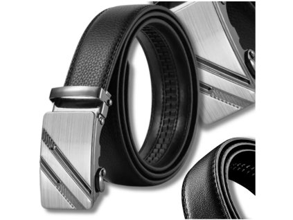 Automatický pánský opasek z ekokůže, černý, šířka 3.5 mm, délka 131 cm