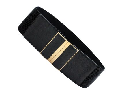 Elastický Dámský Pásek, Černý se Zlatou Přezkou, 65-95 cm x 6 cm