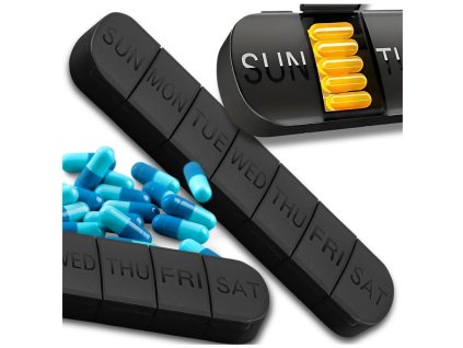 7denní organizér na léky – černá krabička na tablety s přihrádky