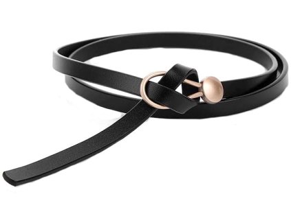 Dámský úzký dlouhý pásek z ekologické kůže, 120 cm, černý