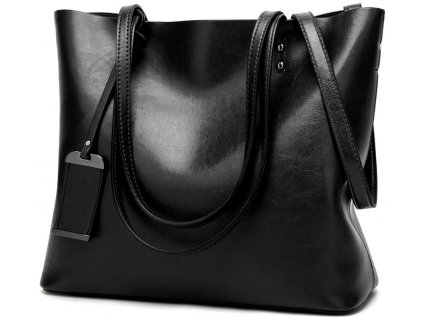 Dámská prostorná taška přes rameno XL, černá ekologická kůže, 38x27.5x14 cm