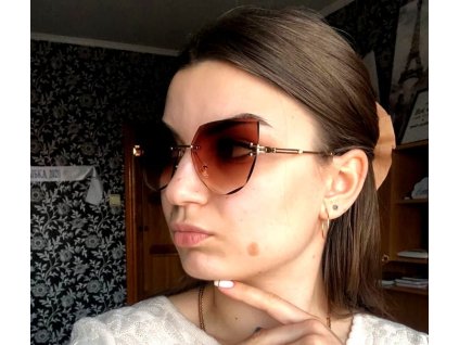 Dámské sluneční brýle bez obrouček s kočičími čočkami, šedé/růžové/světle hnědé, kov, UV filtr 400 kat. 3