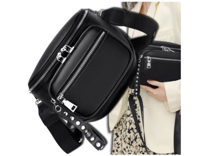 Dámská kabelka s cvočky, černá, měkká ekologická umělá kůže, 22x17x9 cm