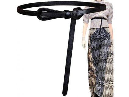Dámský úzký kožený pásek na zavazování, univerzální velikost, délka 120 cm, šířka 1 cm