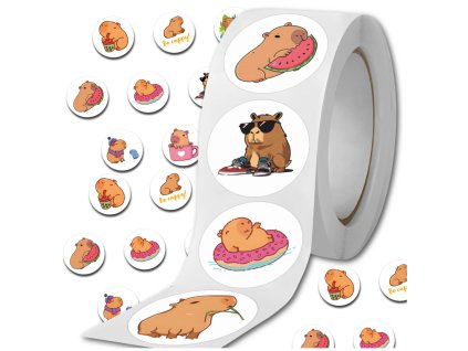 Motivační barevné nálepky kapibara na roli 500 ks pro děti